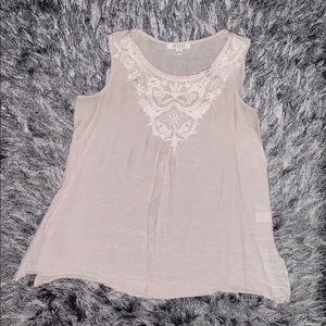 Spense Gauze Top with Crochet Neck Detail